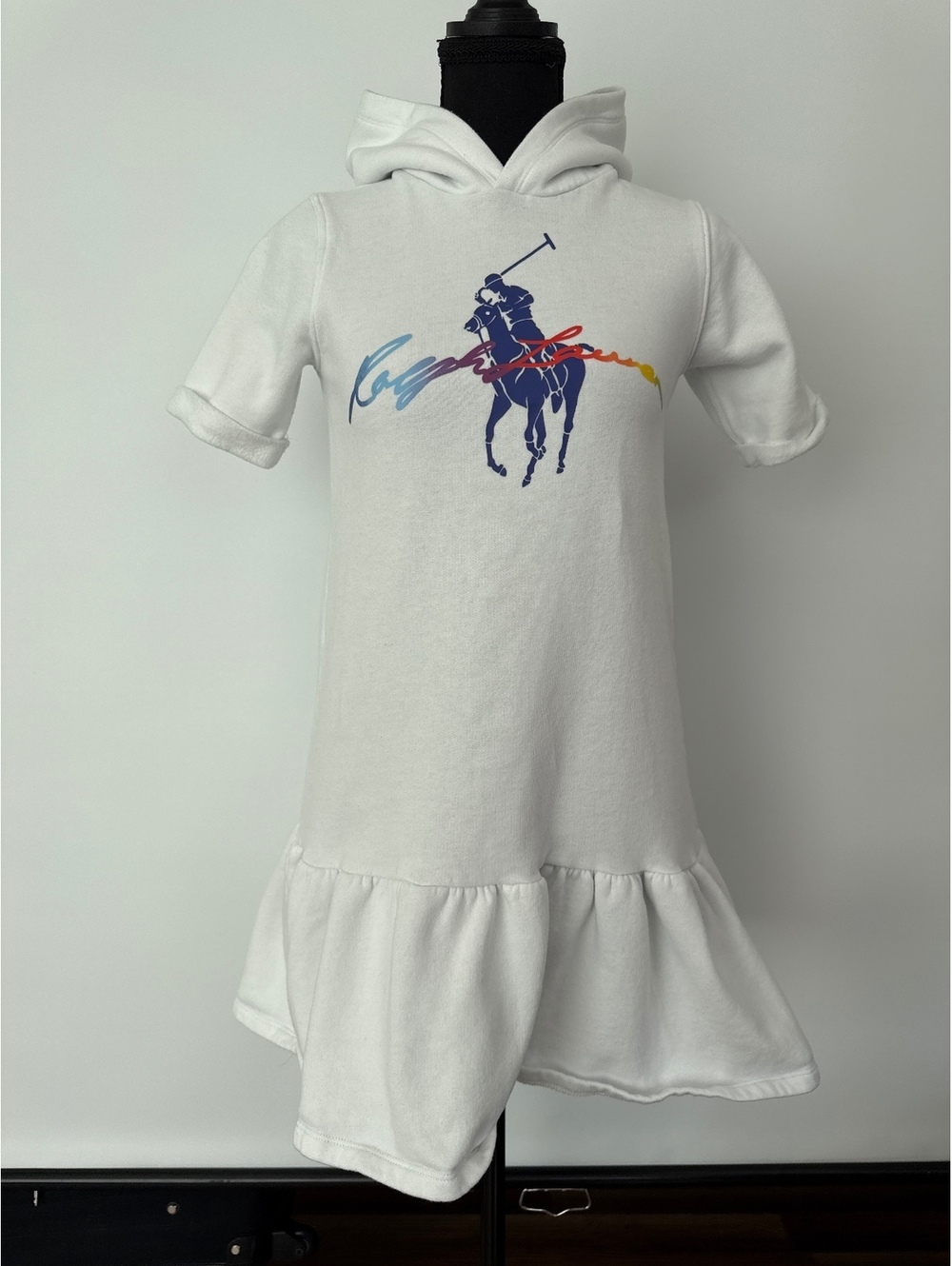 Polo Ralph Lauren Girls Hooded Sweatshirt Dress White Big Pony Size 12-14 L